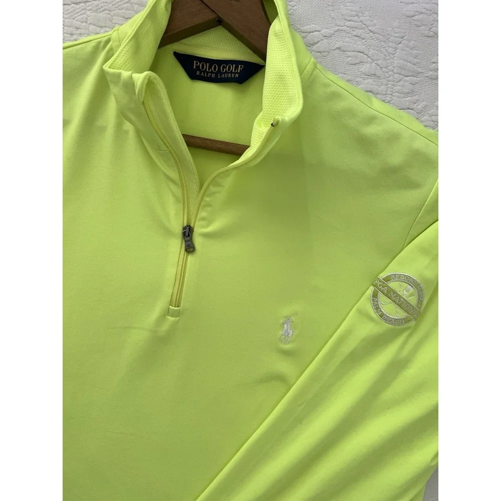 Ralph Lauren Polo Golf Mens M Neon Green Quarter Zip Performance Pullover PONY